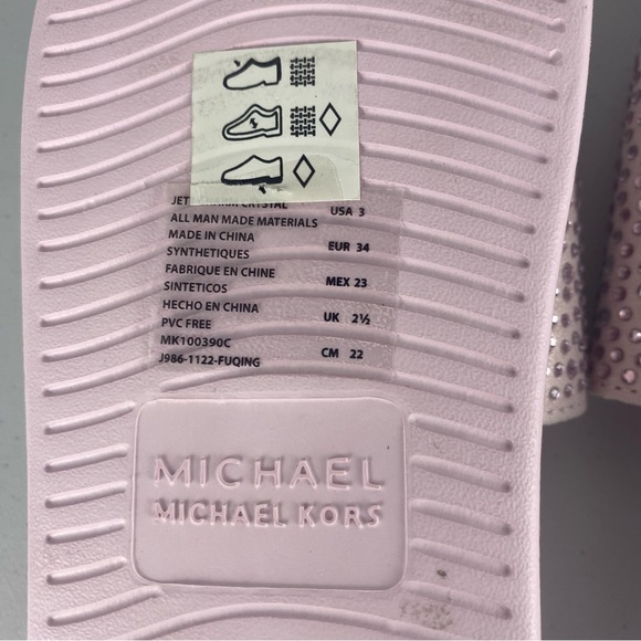 Michael Kors Kids Jett Charm Crystal Slide Sandals in Pink  - Size 3 - Picture 7 of 8